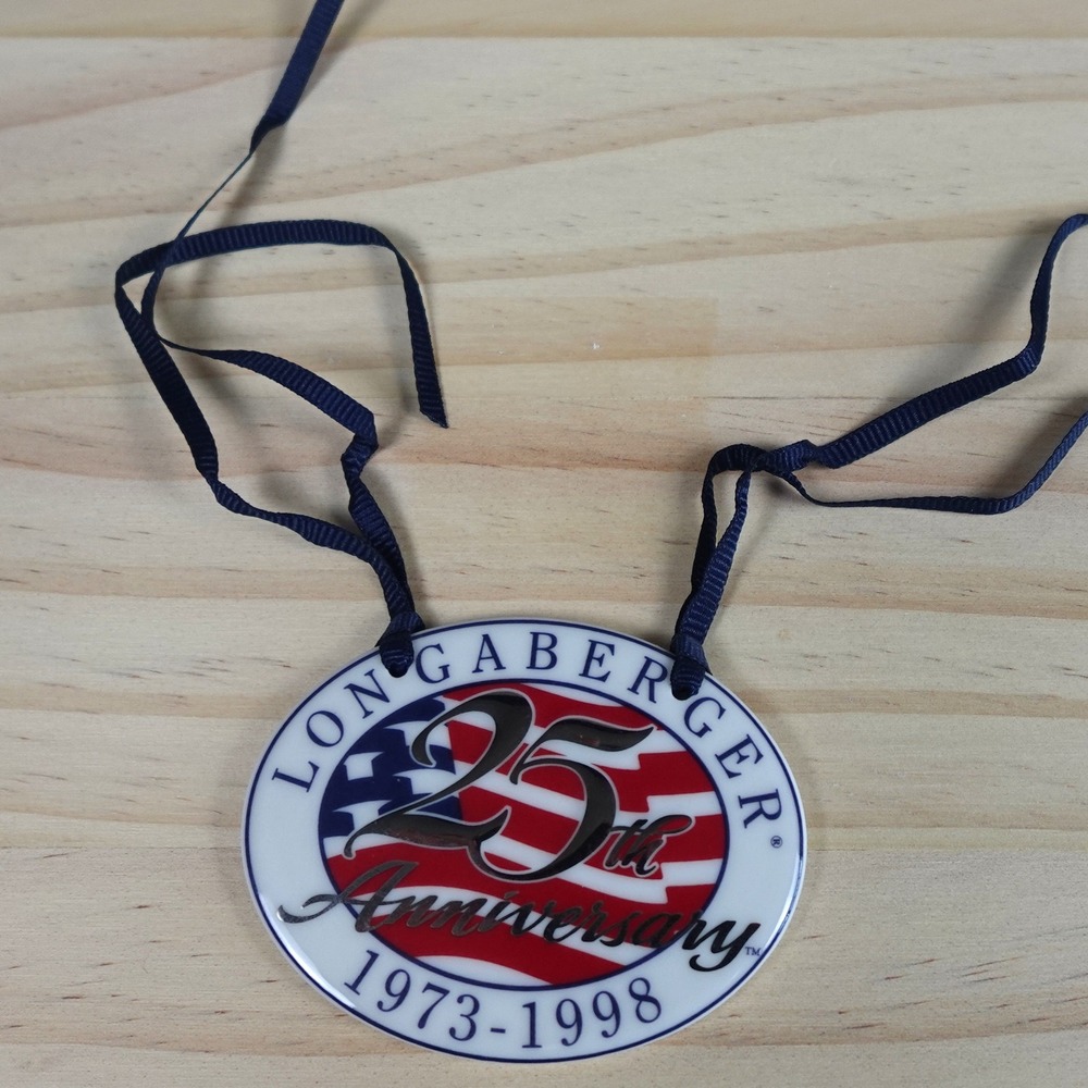 Longaberger 1998 Collectors Club 25th Anniversary Tie On Porcelain Flag Charm